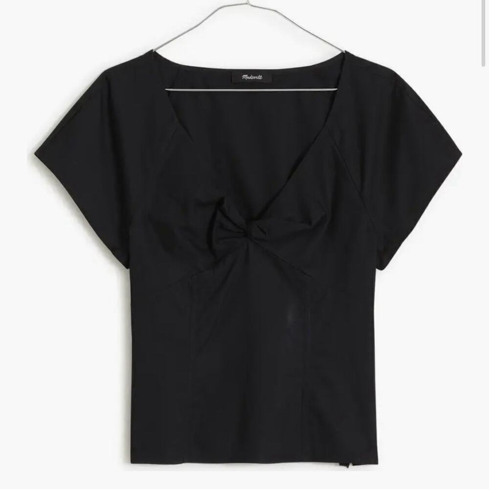 NWT Madewell Twist Front Seamed Cotton Top Black Woman’s Size 0 XS Short Sleeve